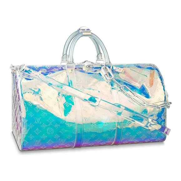 Louis Vuitton Keepall Bandouliere 50 Prism PVC Clear Logo Weekend Travel Bag - Picture 1 of 12